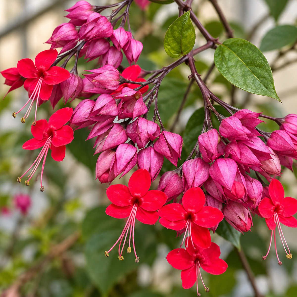 Bleeding Heart Pink magenta calyces and red flowers close-up
