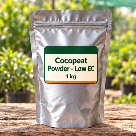 Cocopeat Powder – Low EC silver pack front in nursery