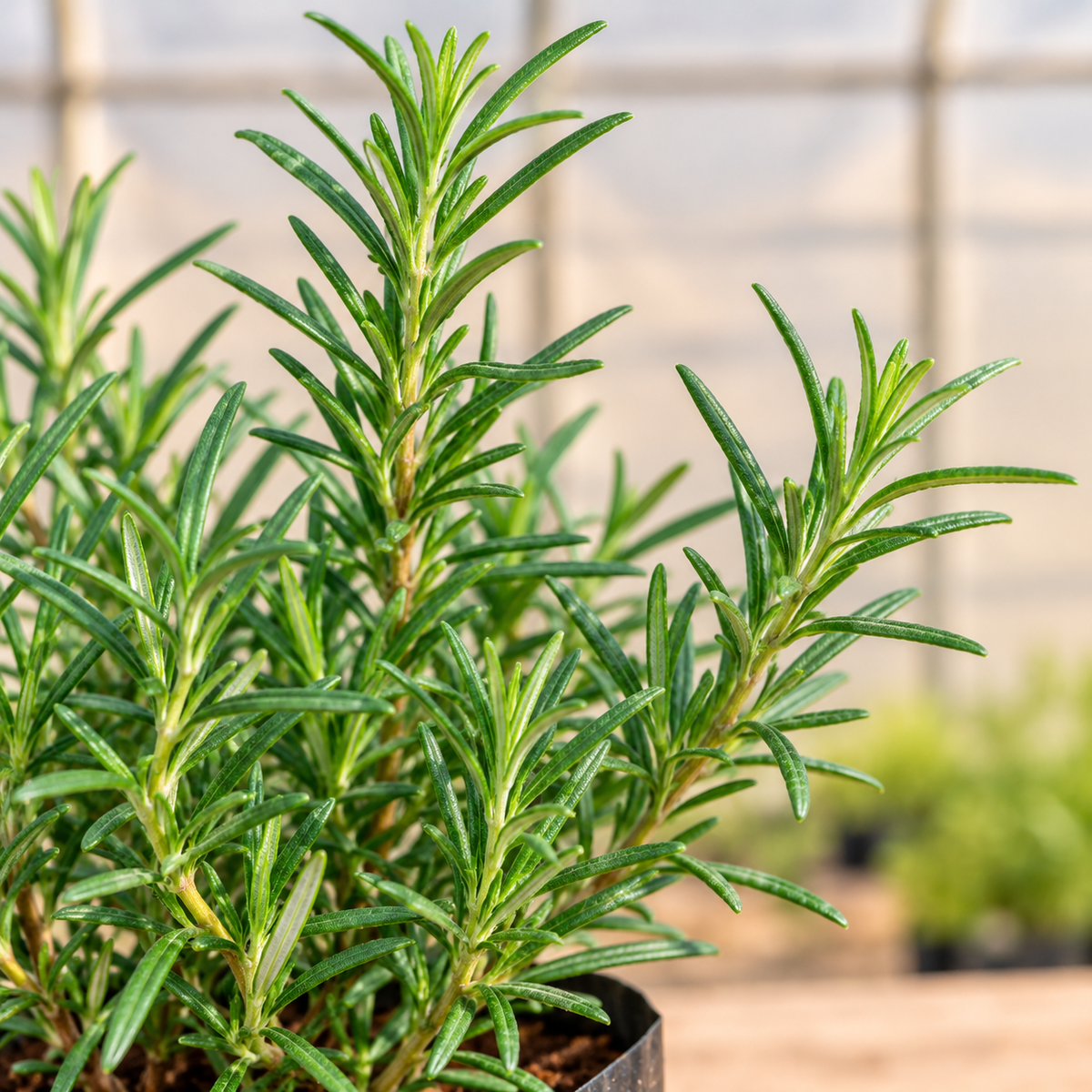 Rosemary Plant needle-like leaves and growing tips close-up