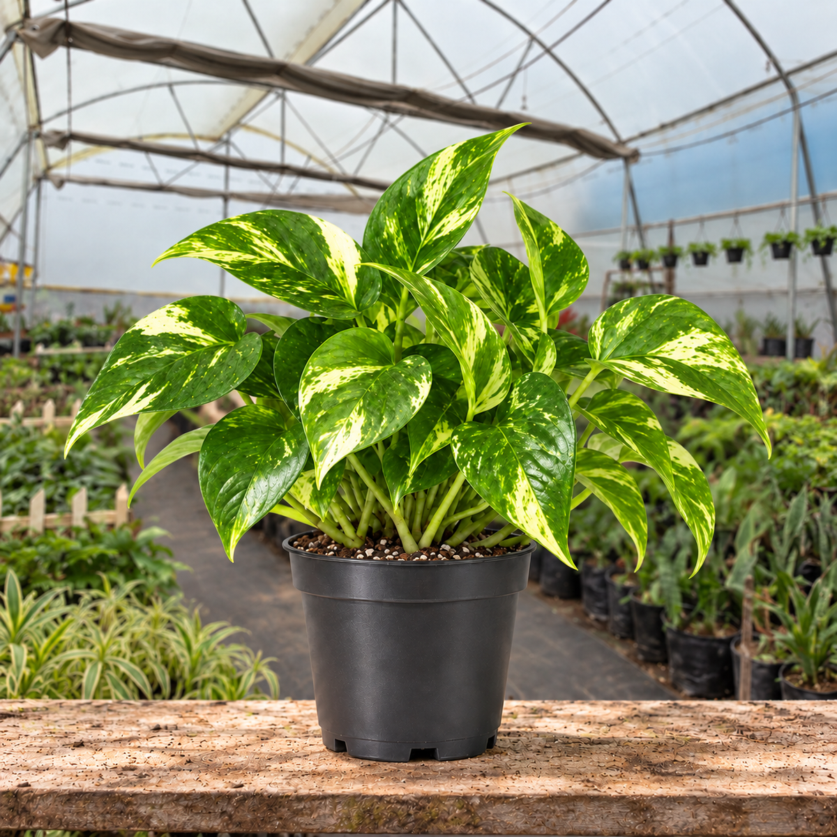 Variegated Money Plant in nursery pot — Indian polyhouse nursery view