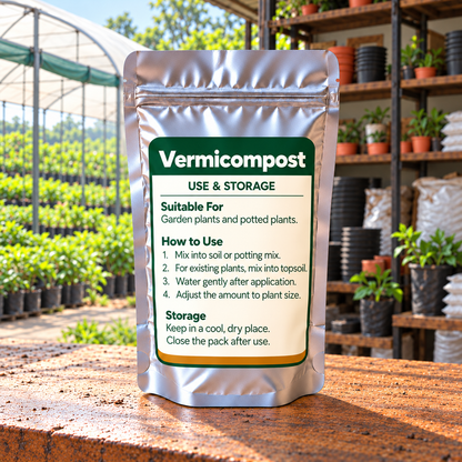 Vermicompost silver pouch back in local nursery