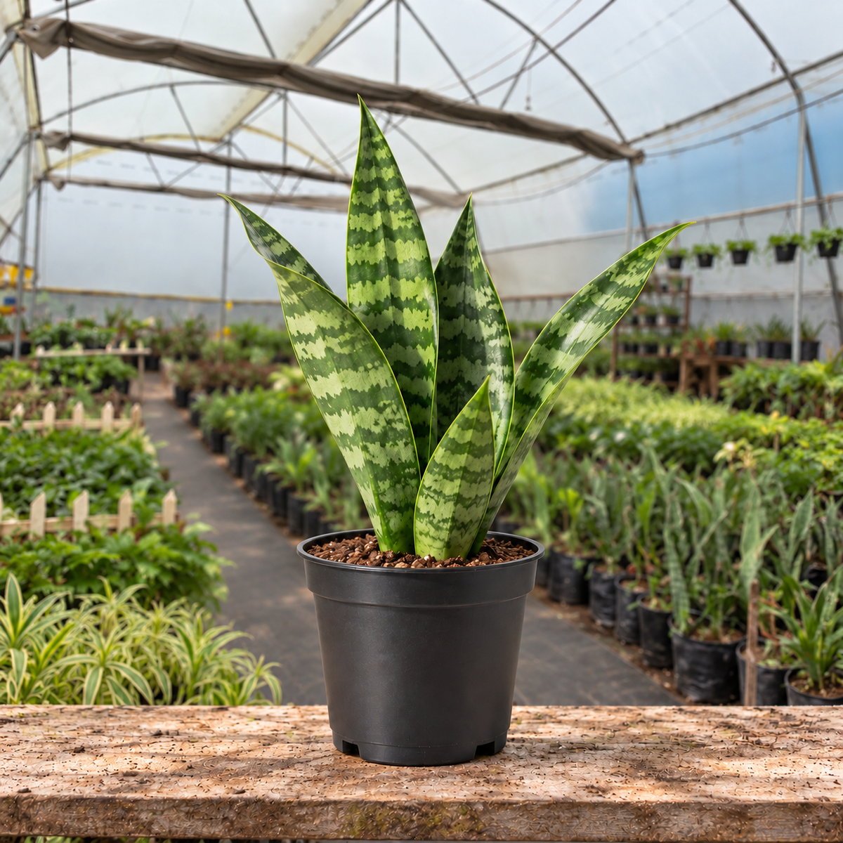 Zeylanica Snake Plant in nursery pot — Indian polyhouse nursery view